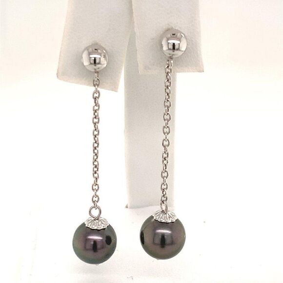 Tahitian Pearl 14 KT Earrings Certified $899 013380 - Picture 8 of 9